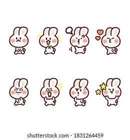 Lovely And Cute Little Rabbit Bunny Expression Doodle Sticker Set 1 Premium Vector