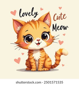 Maullido lindo encantador, ilustración linda del gato para la camiseta, libros del niño y de los niños, gatos lindos del Arte vectorial