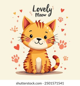 Maullido lindo encantador, ilustración linda del gato para la camiseta, libros del niño y de los niños, gatos lindos del Arte vectorial