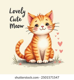 Maullido lindo encantador, ilustración linda del gato para la camiseta, libros del niño y de los niños, gatos lindos del Arte vectorial