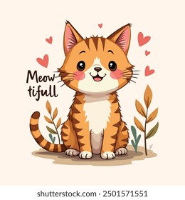 Lovely Cute Meow, Cute Cat Illustration For T-shirt, Child and K