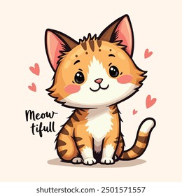 Lovely Cute Meow, Cute Cat Illustration For T-shirt, Child and K