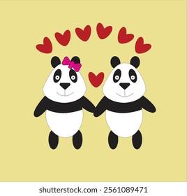 lovely cute panda couple in Valentine's Day.