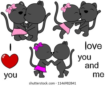 lovely cute panther kissing cartoon love valentine set in vector format 
