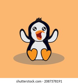 lovely and cute penguin sitting   mascot logo design illustrations