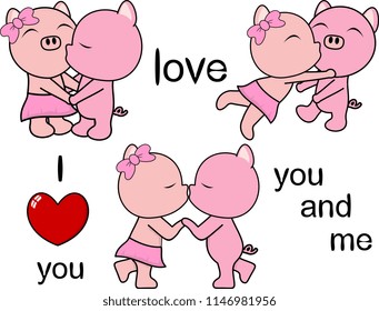 lovely cute pig kissing cartoon love valentine set in vector format 