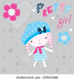 lovely cute pretty girl with flowers vector illustration