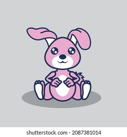 lovely and cute rabbit sitting bunny  mascot logo design illustrations