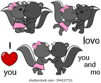 lovely cute skunk cartoon love set in vector format