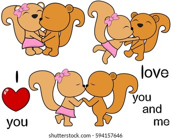 lovely cute squirrel cartoon love set in vector format