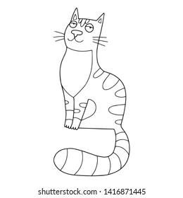 Lovely cute vector cat illustration in cartoon style. Black outline drawing perfect for coloring book or page for children or adults.