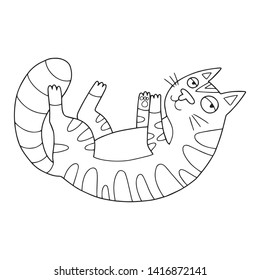 Lovely cute vector cat illustration in cartoon style. Black outline drawing perfect for coloring book or page for children or adults.