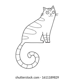 Lovely cute vector cat illustration in cartoon style. Black outline drawing perfect for coloring book or page for children or adults.