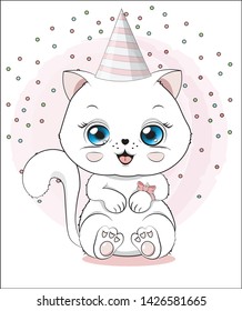 lovely cute white kitten little kitten Happy birthday greeting card