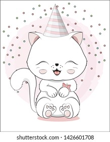 lovely cute white kitten little kitten Happy birthday greeting card