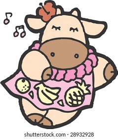 Lovely and Cute young Cow Character - sleeping with sweet dream on white background : vector illustration