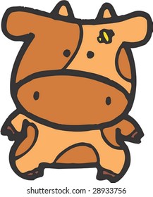 Lovely and Cute young Cow Character on white background : vector illustration