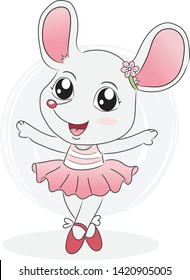 Lovely Dancing Mouse Girl Cartoon, Colored Vector for Card or Gift. 