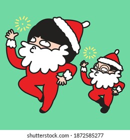 Lovely Dancing Santy And Santa Claus. Merry Christmas Concept Card Character illustration