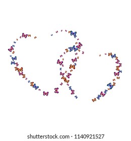 Lovely decorative butterfly silhouette kite background on white. Nature butterfly hover theme vector in pink, violet, red, blue and purple colors. Repeating insect soar backdrop for interior.