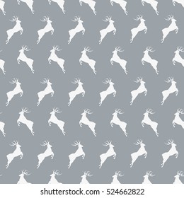 Lovely deer isolated on gray background.r. Merry Christmas. Seamless pattern. Vector illustration.