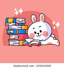 lovely diligent bunny studying character doodle illustration vector asset