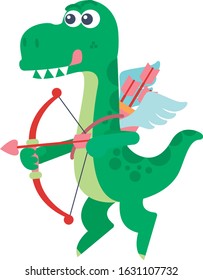 Lovely Dino cupid in Valentine's day. Flat design style.
