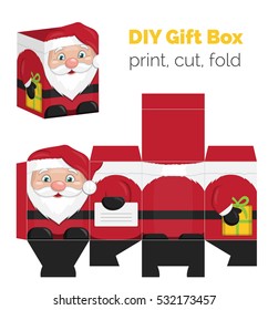 Lovely DIY handmade Christmas Santa Claus shaped gift box for small presents, unfolded box die line. Print it on thick paper, cut out, fold according to the lines.