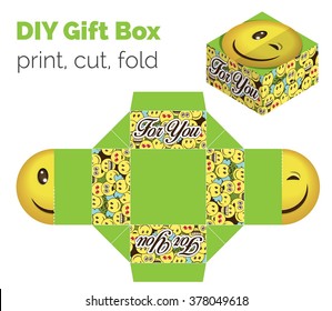 Lovely Do It Yourself DIY wink smiley expression gift box for sweets, candies, small presents. Printable color scheme. Print it on thick paper, cut out, fold according to the lines