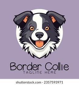 Lovely Dog Face Cartoon Vector Illustration. Border Collie Wildlife Icon Design Isolated Premium Vector. Cute Cartoon Style