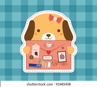 Lovely Dog Is Holding A Love Envelope. Valentine Design.