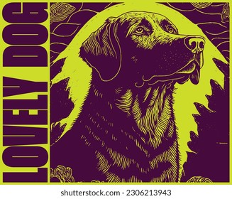 Lovely dog silkscreen vintage illustration, sticker, retro poster, t shirt design