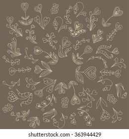 lovely doodle hand drawn heart flowers, valentines day love card vector