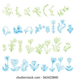 lovely doodle hand drawn heart flowers, valentines day love card vector