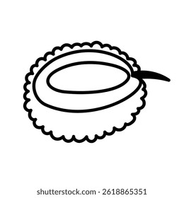 Lovely doodle open lychee with stem and big pit. Hand drawn tropical exotic litchi cut in half isolated on white background. Trendy juicy Chinese fruit for food design, packaging, restaurant menu