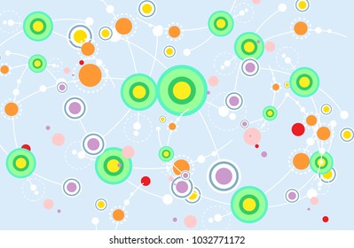 Lovely dots and dynamics curve lines background with large and small circle 
moving rotating around together with variety of cute  color tone
