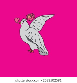Lovely Dove with Rose and pink Background