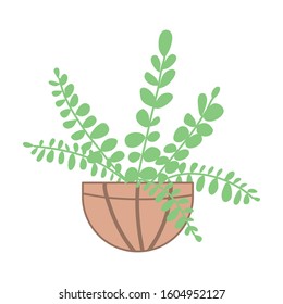 Lovely drawing of a home flower in a pot. Growing indoor plants. Illustration in doodle style.