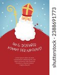 Lovely drawn Nikolaus character, text in german  "St. Nicolas Day is on 6th of December" - great for invitations, banners, wallpapers, cards