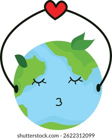 Lovely. earth with heart cute earth doing cute love sign. earth day. green day. earth cartoon.