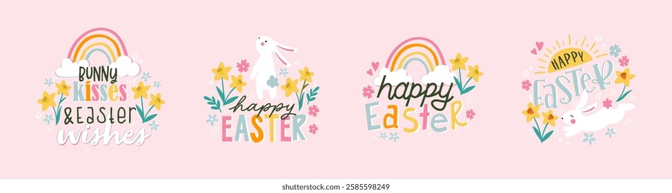 Lovely Easter hand writing and decoration, great for stickers, print, greeting cards - vector