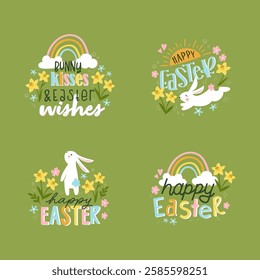 Lovely Easter hand writing and decoration, great for stickers, print, greeting cards - vector