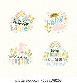 Lovely Easter hand writing and decoration, great for stickers, print, greeting cards - vector