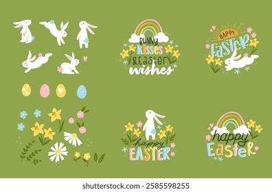 Lovely Easter hand writing and decoration, great for stickers, print, greeting cards - vector