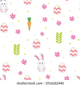 Lovely easter rabbit with carrot and easter egg pattern graphic. Seamless Pattern can be used for wallpaper, pattern fills, background and surface textures