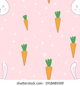 Lovely Easter Rabbit With Carrot And Flower Pattern Graphic. Seamless Pattern Can Be 
Used For Wallpaper, Pattern Fills, Background And Surface Textures