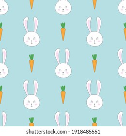 Lovely Easter rabbit with carrot and flower pattern graphic. Seamless Pattern can be 
used for wallpaper, pattern fills, background and surface textures