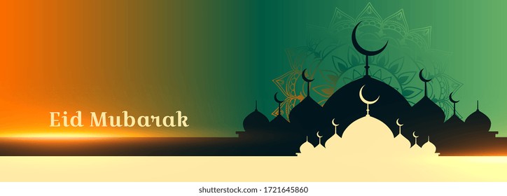lovely eid mubarak mosque greeting banner design