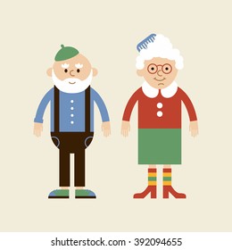 Lovely elderly couple. Vector old lady and old man in modern flat design