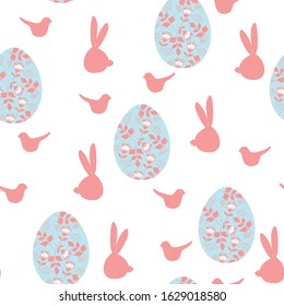 Lovely Ester eggs with ornate and animals silhouette. Cute childish seamless pattern in cartoon style. Can be used for wallpapers, pattern fills, web page backgrounds, surface textures.